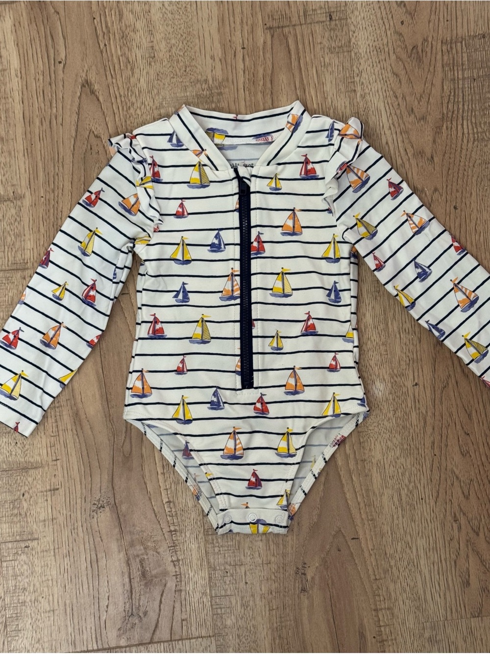 Little Me Sailboat Rash Guard One Piece 24M Nautical Zip Swimsuit